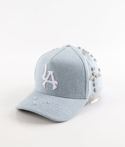 Drop 1 LA Rhinestone Denim Cap – Front
